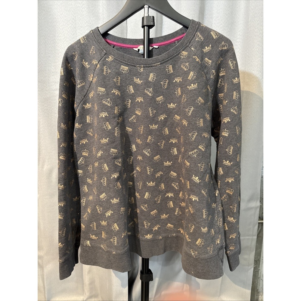 Boden Gray Sweatshirt with Gold Metallic Crown Print Crewneck